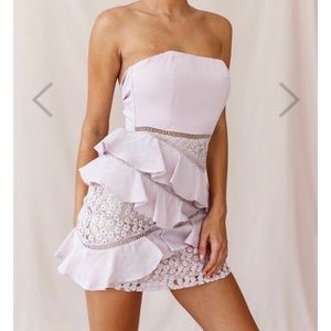 Selfie Leslie Strapless Lace & Ruffle Dress